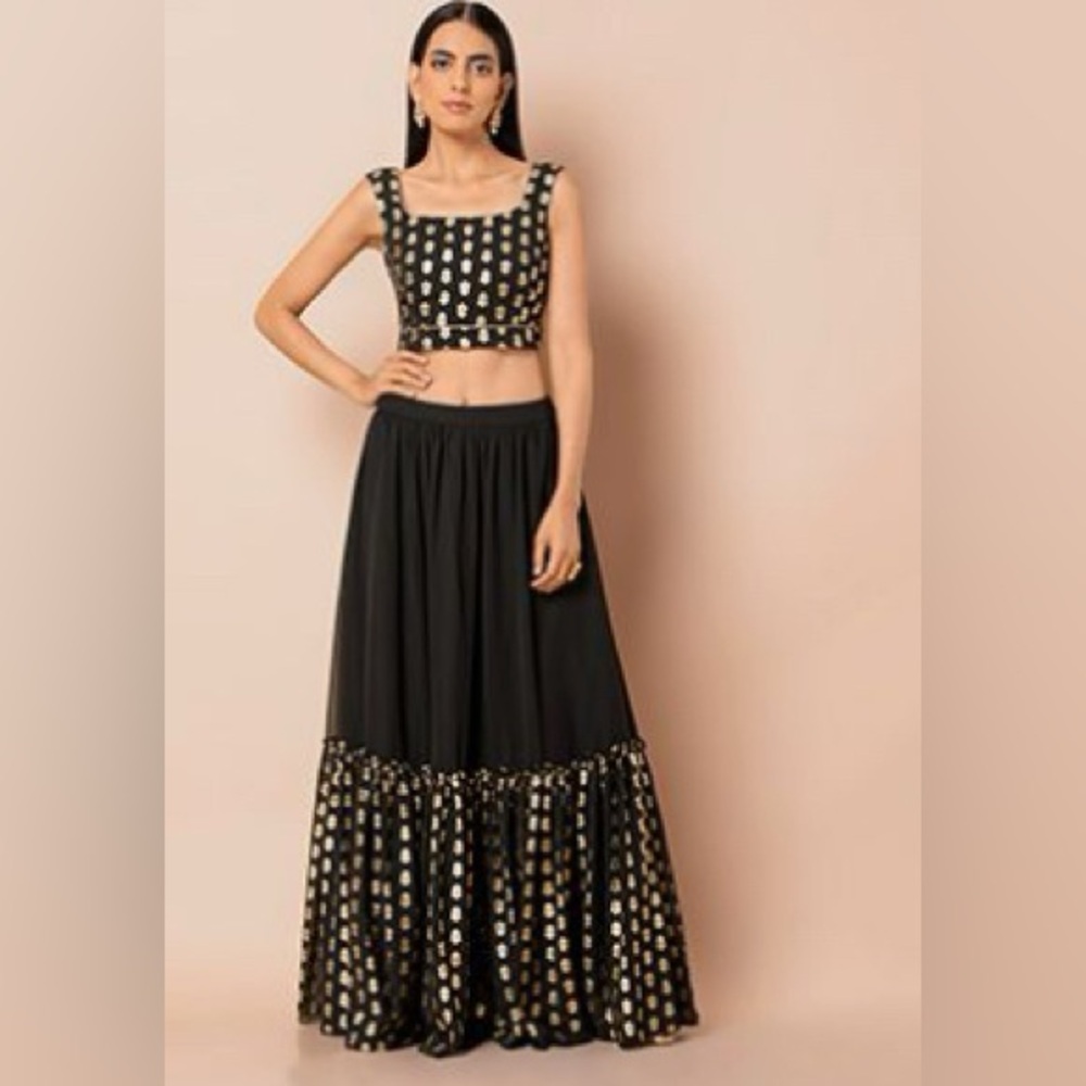 Elegant two piece formal, prom, awards show, lengha, black chiffon